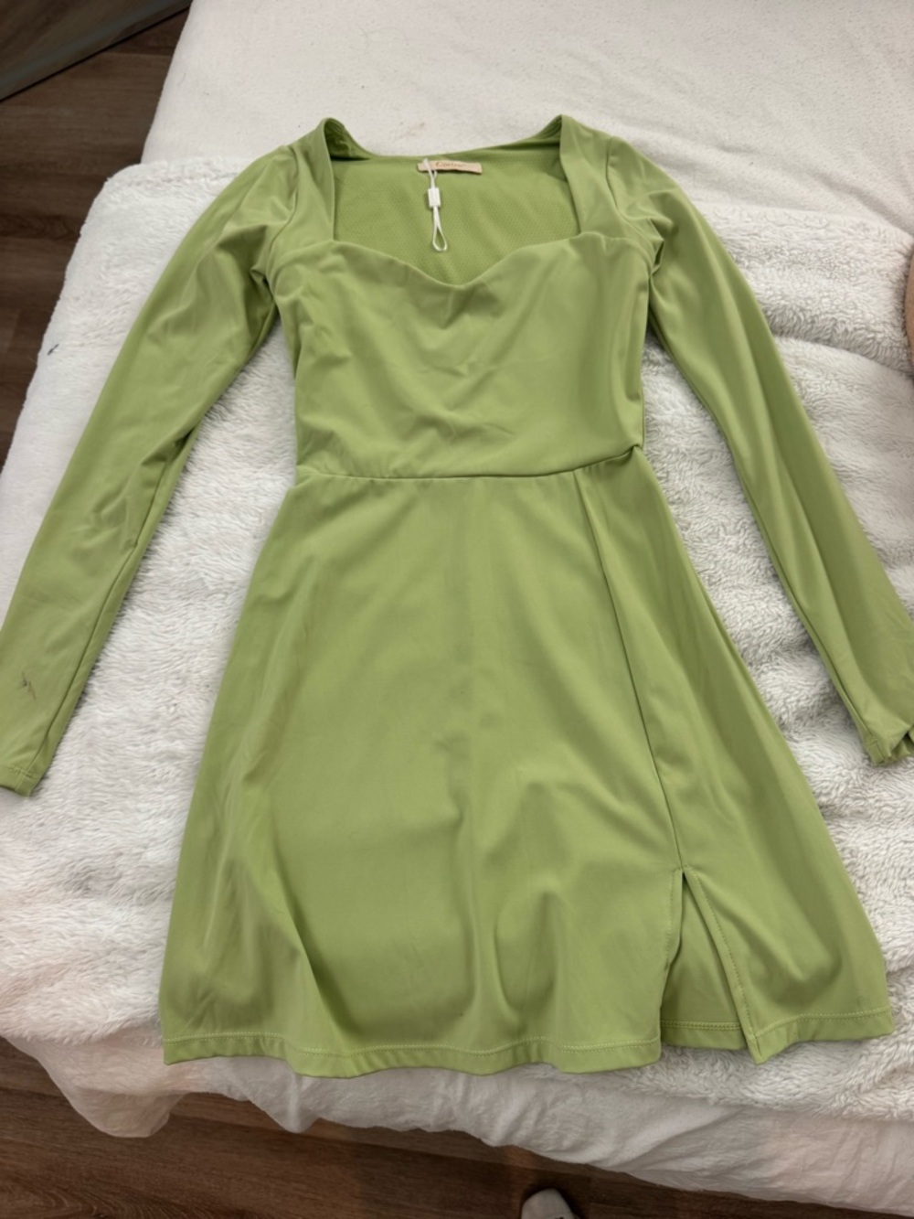 Long Sleeve Sweetheart Neck Light Green A-Line Dress